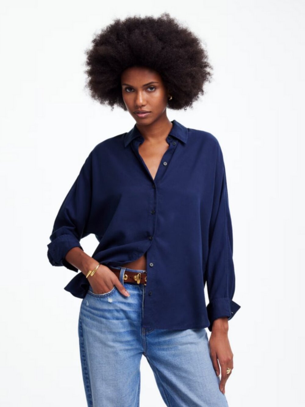 Madewell Relaxed Dolman Button-Up Shirt . Large . True Midnight . Never Worn